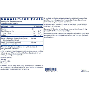 Mastic Gum/DGL Chewable - Klaire Labs - Supports GI Inflammation and Discomfort